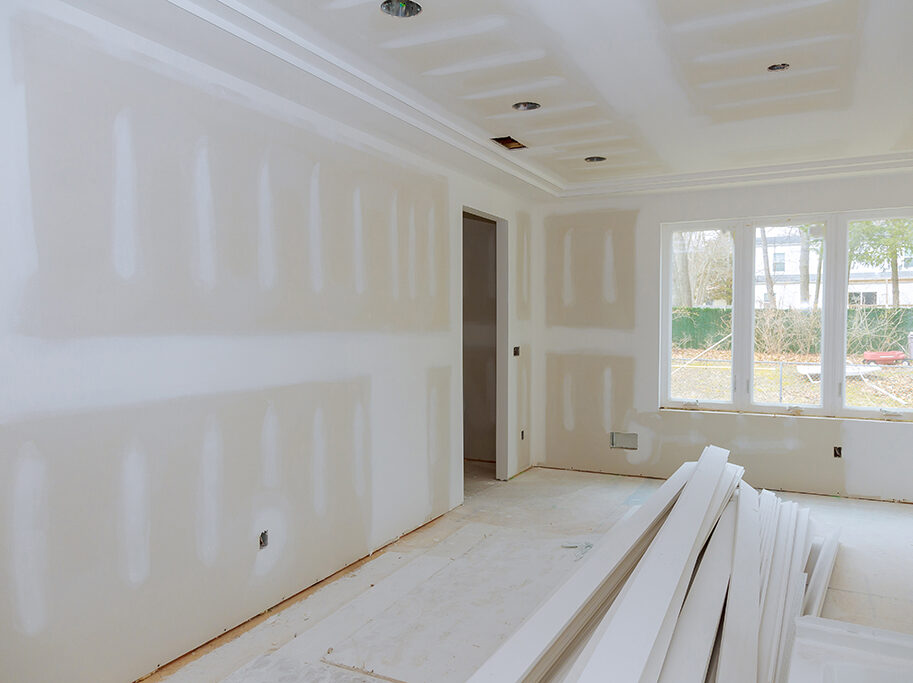Construction building industry new home construction interior drywall and finish details Light white room and window