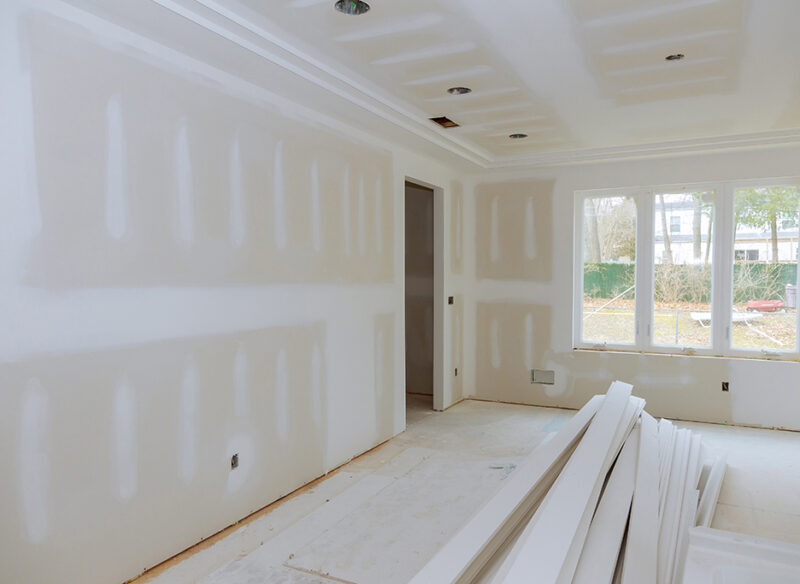 Construction building industry new home construction interior drywall and finish details Light white room and window